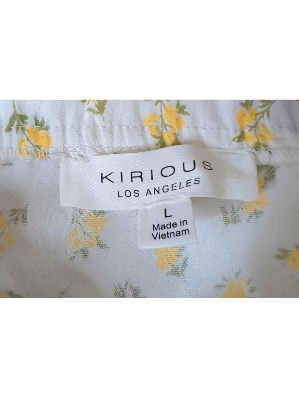 Kirious LA Women's Cottage Core Floral Yellow White Tie Crop Top, Size L - Picture 6 of 6